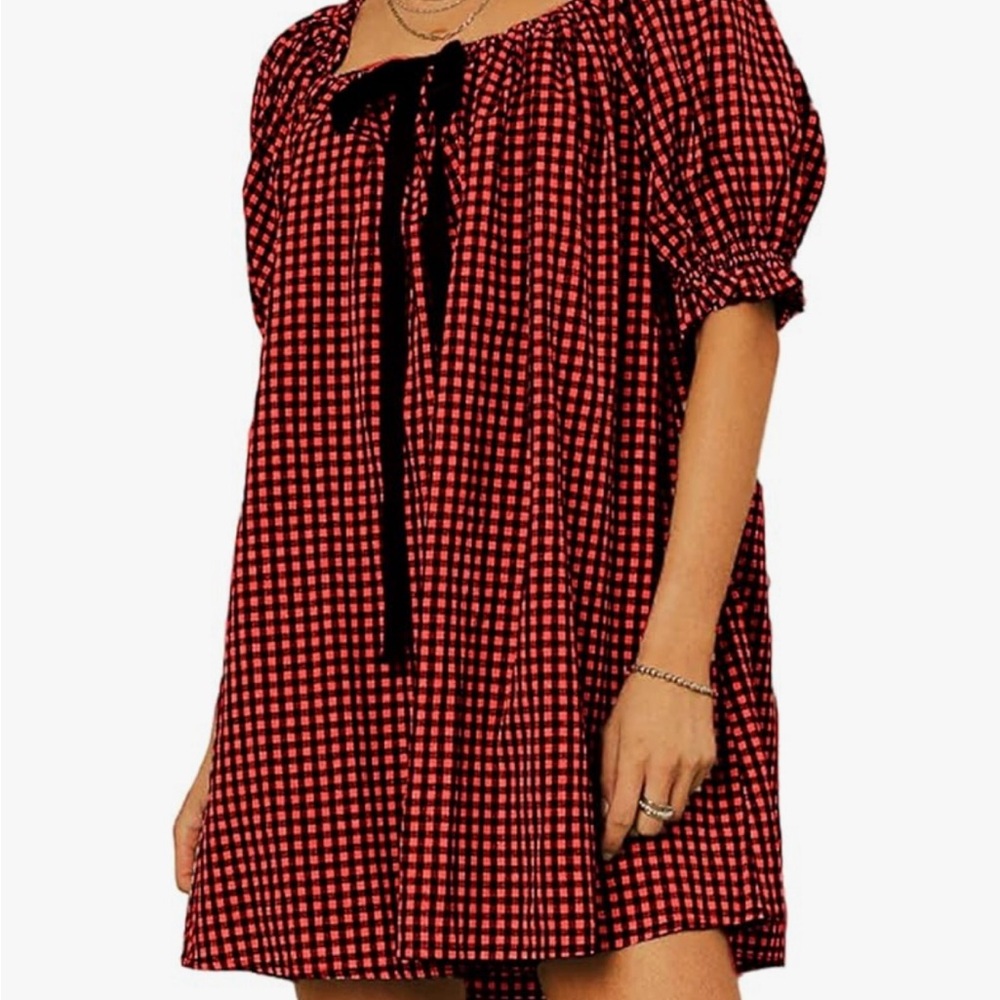 Red and Black Gingham Dress with Bow